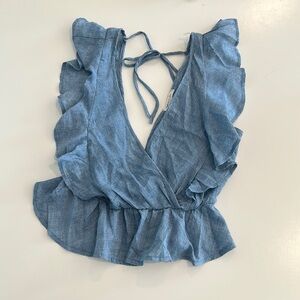 Newbury Kustom blue ruffle top